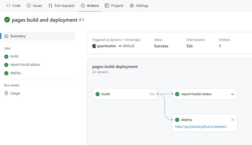 github pages action